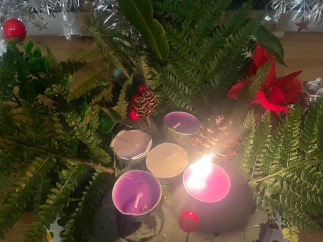 A wreath nearing completion